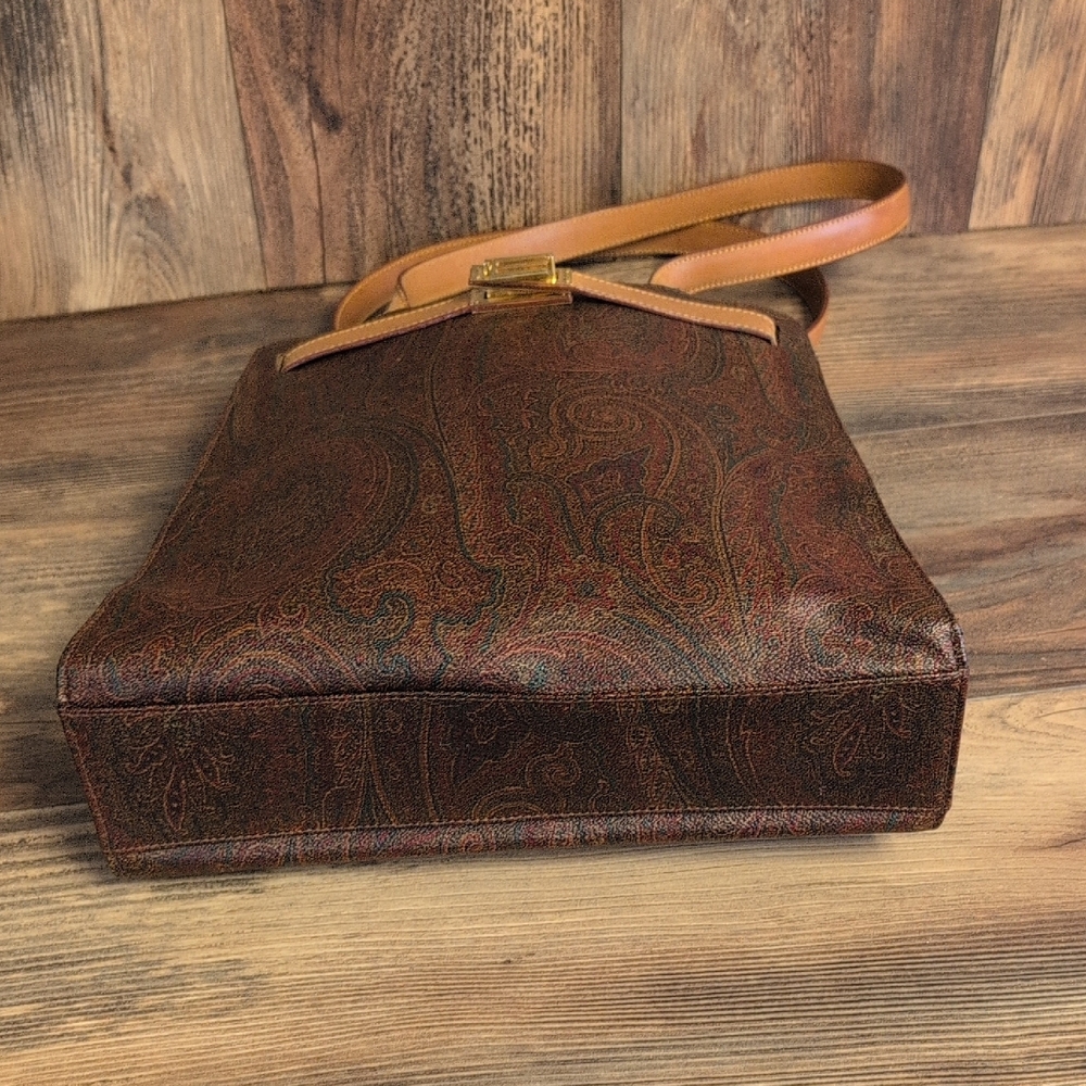 Etro Paisley Coated Canvas Vachetta Leather Laptop Briefcase Shoulder Bag - Picture 6 of 16